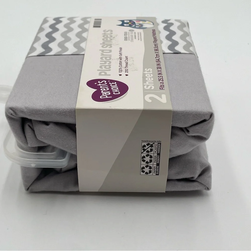 Parents Choice Playard Sheets Grey White Cotton Unisex Colors 2 Sheet Set